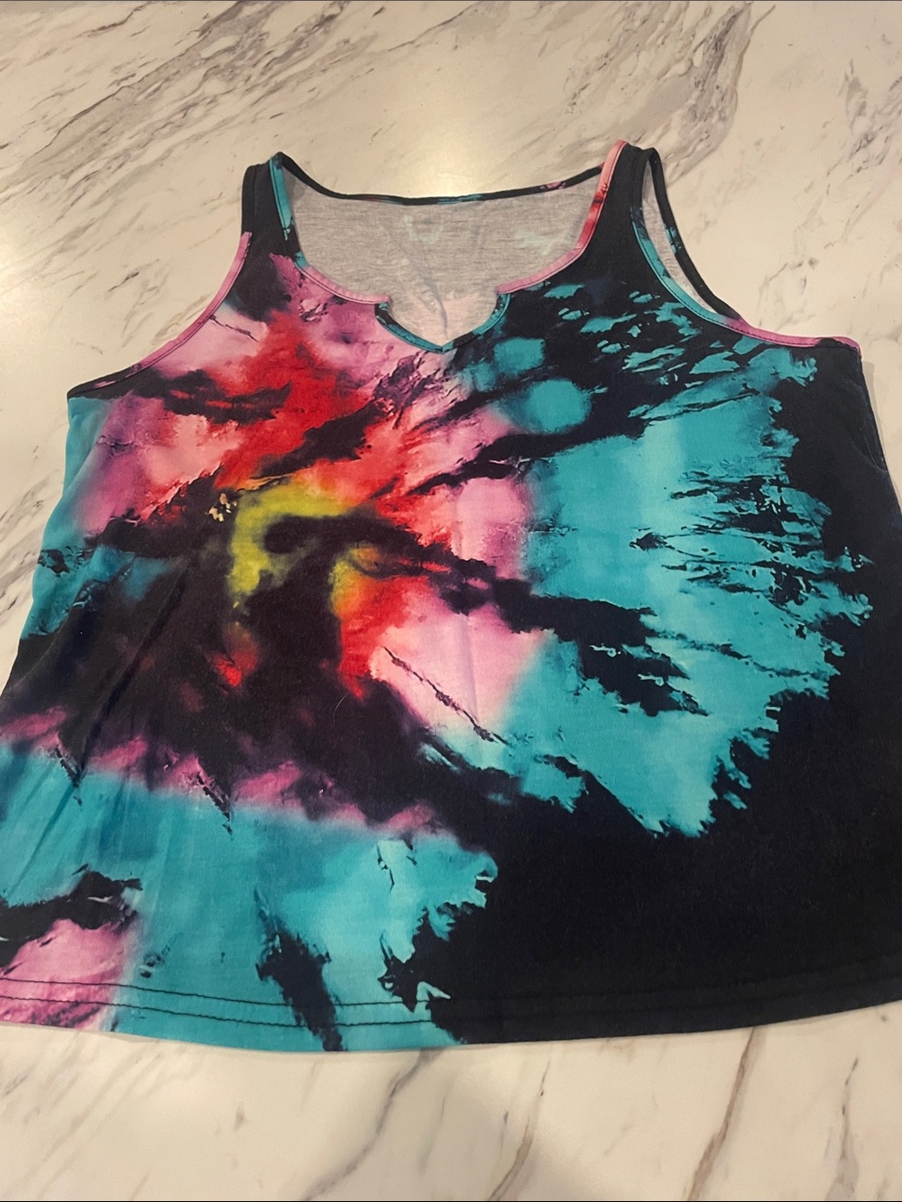Source Unknown Vibrant Tie-Dye Scoop Tank - Turquoise, Pink, Black
